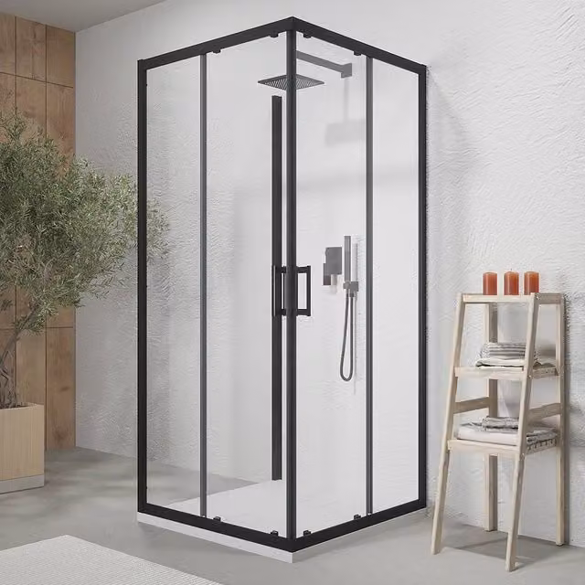 Box doccia nero opaco 3 lati 70x90x70 cm con doppio scorrevole h190 cm e vetro trasparente 6 mm | Tremiti