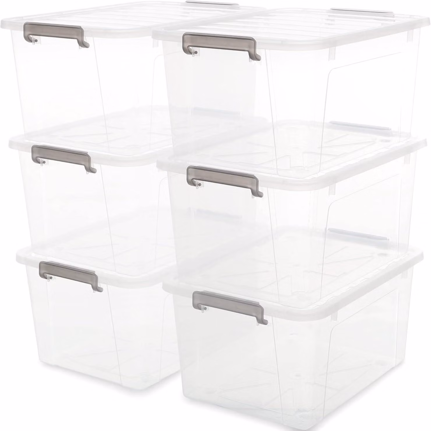 Set di contenitori, 6 pezzi, capacità 40 litri, impilabili, con coperchio, ideali per garage e armadi