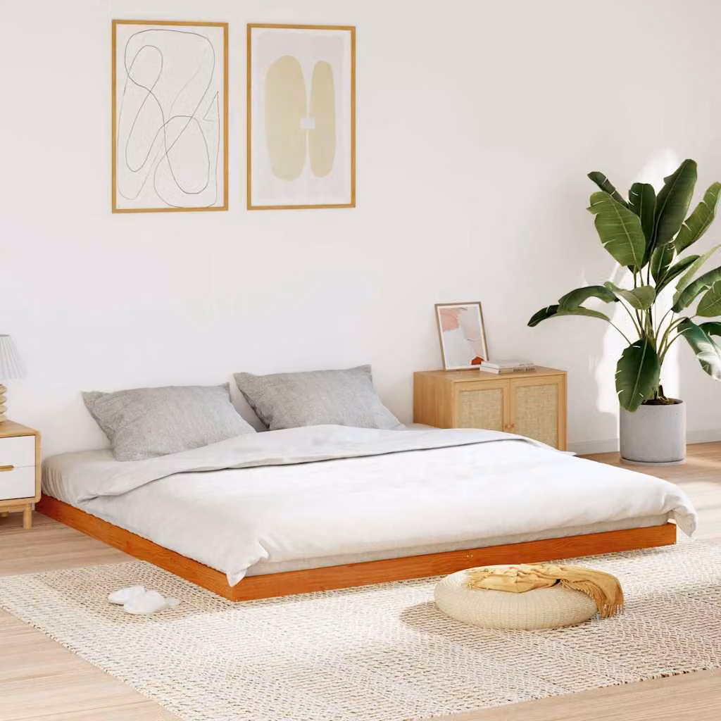 vidaXL Giroletto in Legno Massello di Pino Marrone Cera L: 180 cm, P: 200 cm, H: 184 cm