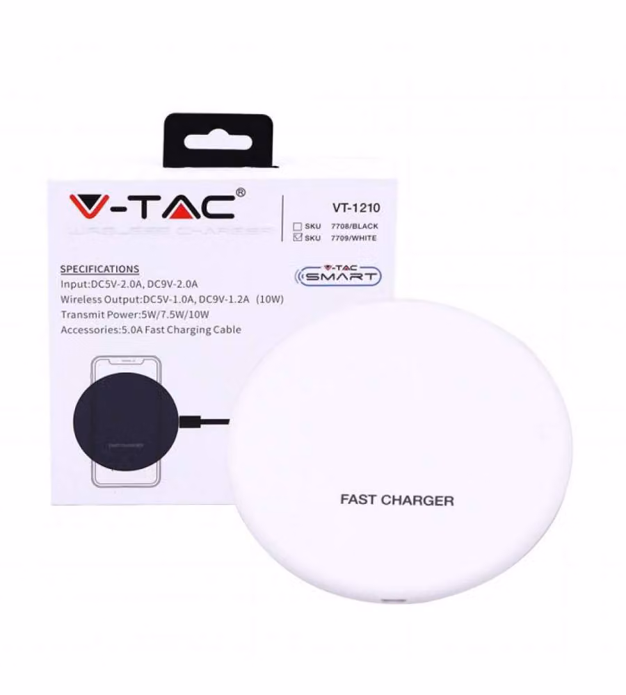 Caricatore Wireless Veloce 5A Rotondo Colore Bianco