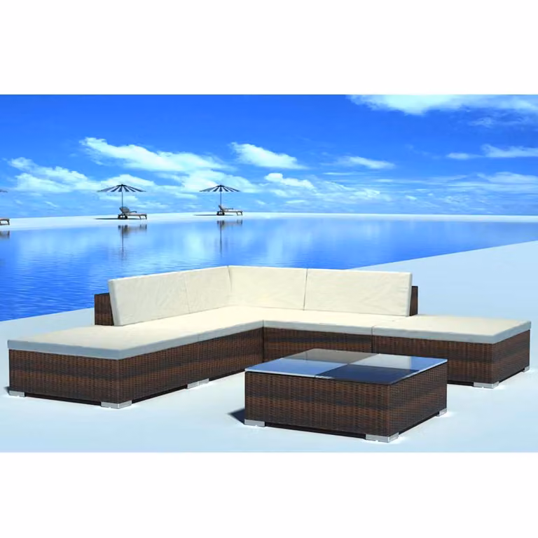 vidaXL Set Divani da Giardino 6 pz con Cuscini, Design Moderno a L, Marrone e Bianco
