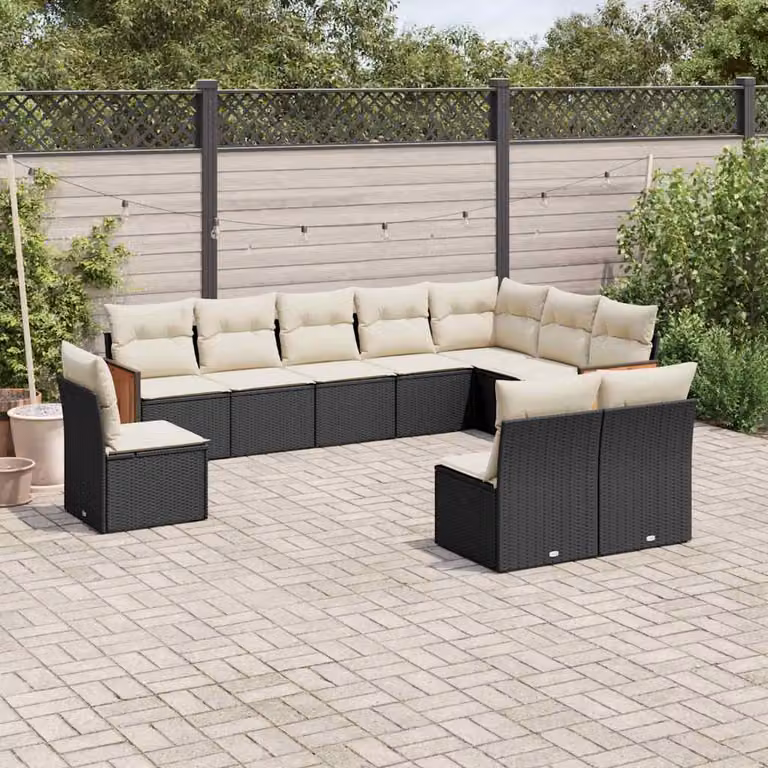 vidaXL Set Divani da Giardino a Forma di L con Cuscini, Polyrattan e Acciaio Verniciato Nero e Bianco