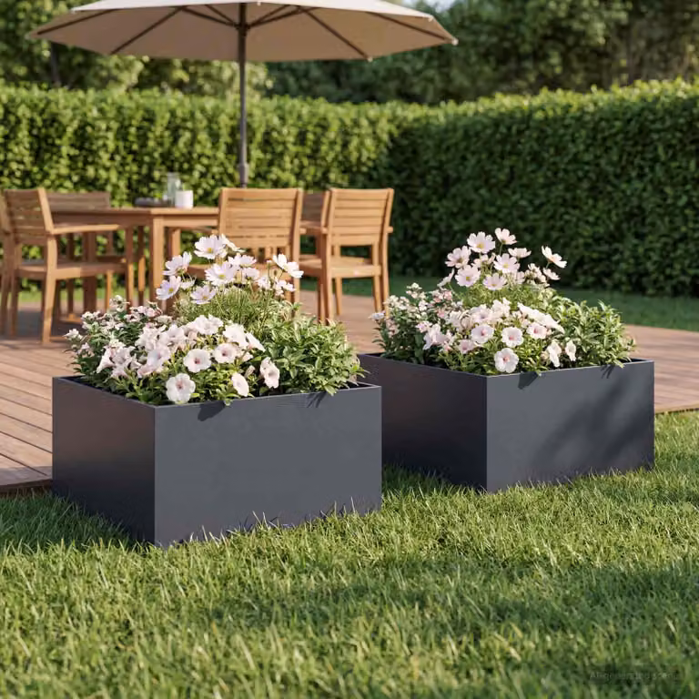 Set di 2 vasi da giardino vidaXL in metallo colore antracite L: 40 cm, P: 40 cm, H: 30 cm