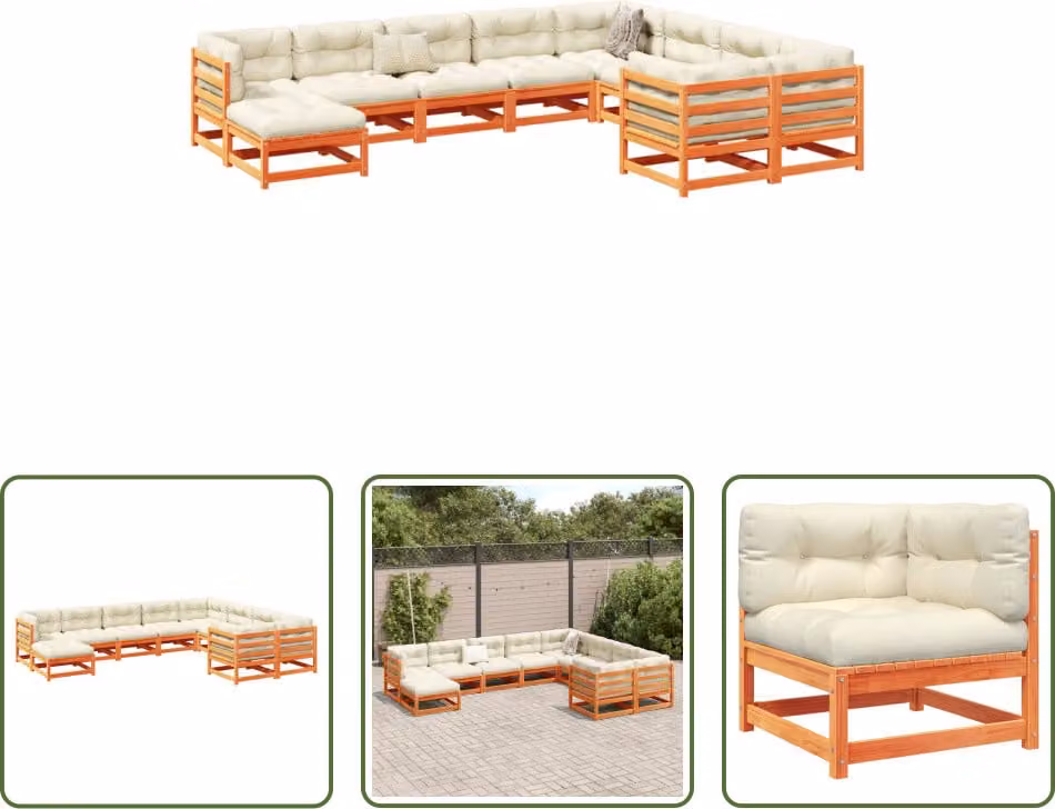 The Living Store Set di divani da giardino da 10 pezzi con cuscini Wax in legno di pino marrone