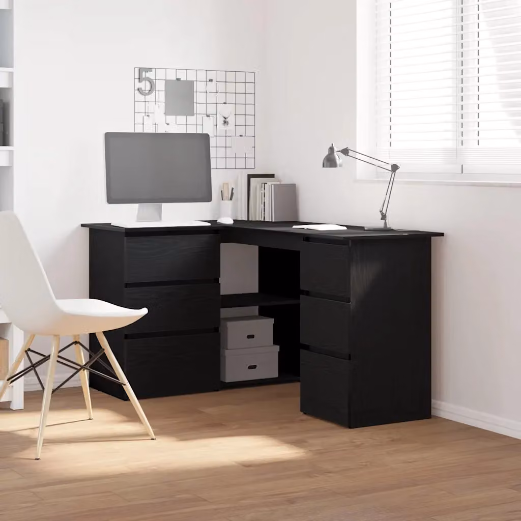 Scrivania angolare moderna vidaXL in rovere e nero, L: 145 cm, P: 100 cm, H: 76 cm – 1