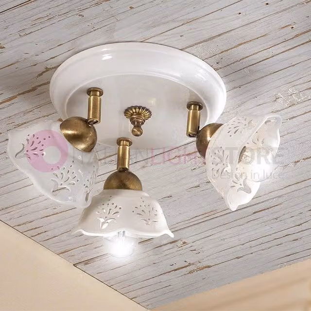 CANTUCCI Plafoniera a 3 Luci Orientabili Ceramica Traforata Bianca