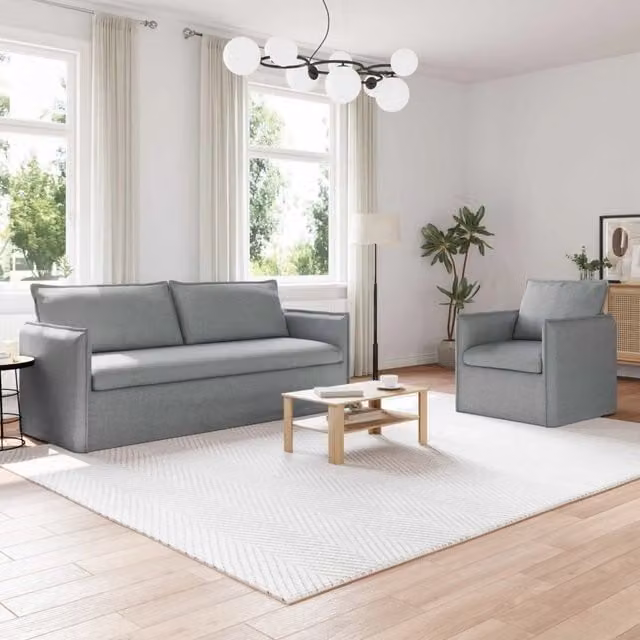 Set di 2 divani moderni vidaXL in tessuto grigio con struttura in metallo e coperture rimovibili