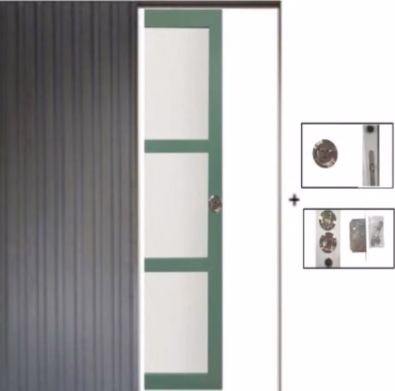 Porta scorrevole verde chiaro con vetro H204 x L73 cm, incasso Gd Menuserie
