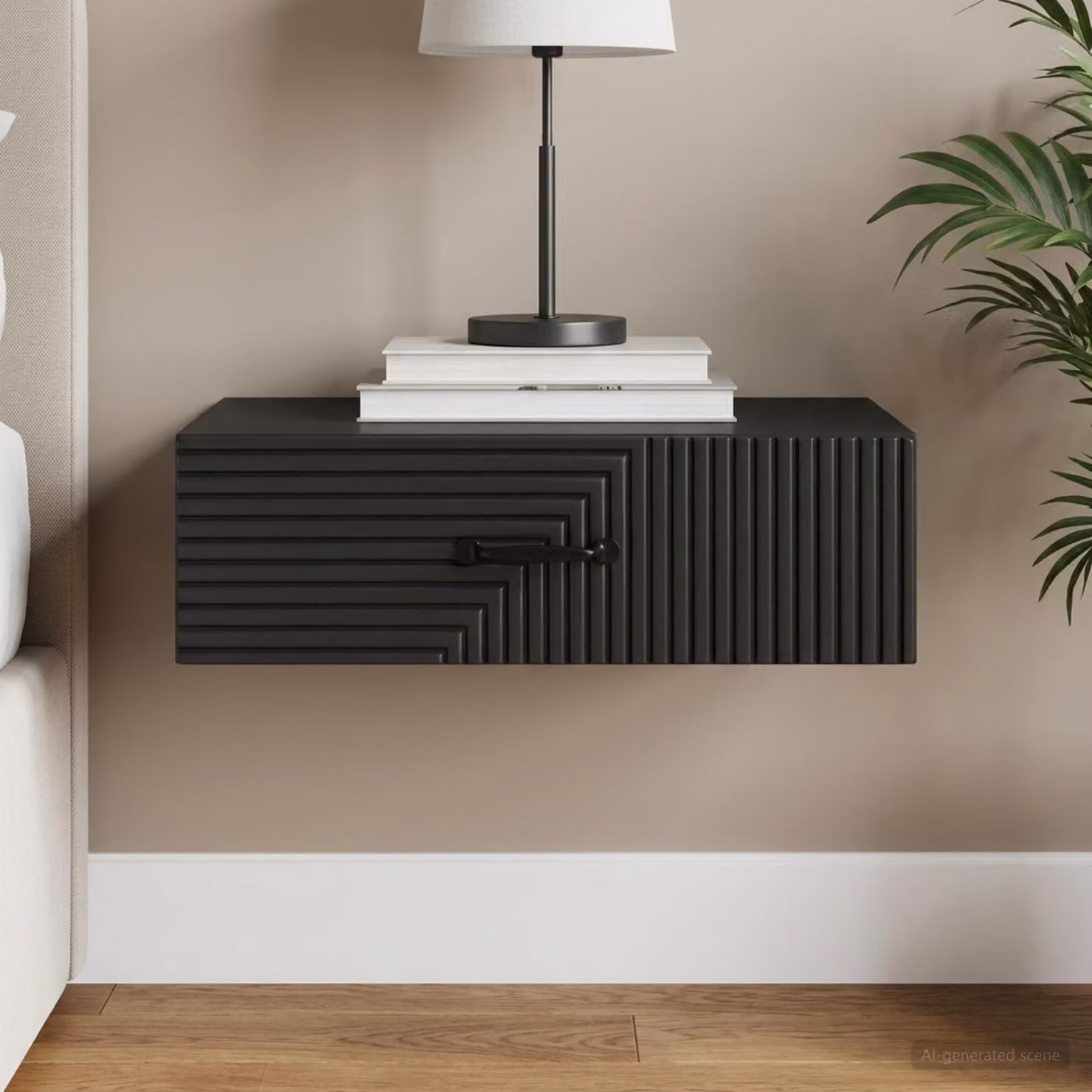 vidaXL Tavolino da Parete Laterale Nero L: 59 cm, P: 34,5 cm, H: 17 cm