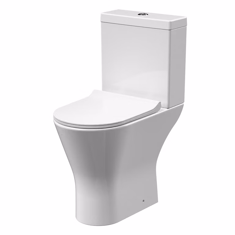 Sanitario Moderno senza Brida, Rotondo, ad Altezza Comfort, con Sedile a Chiusura Ammortizzata