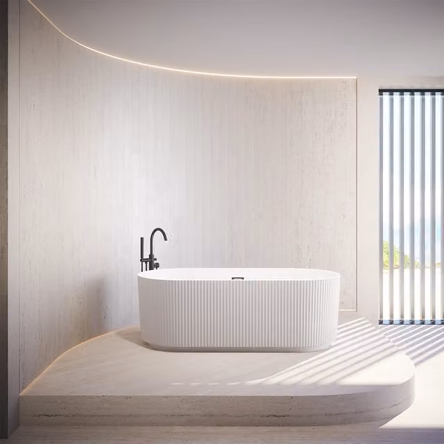 Vasca da bagno freestanding scanalata 170cm in acrilico bianco lucido | Iris