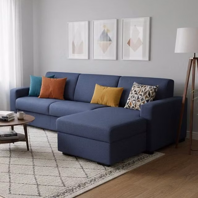 Divano Letto Allegria Talamo Italia con Penisola Sfoderabile, L Shape, Blu, L/P/H: 260 x 95 x 90 cm