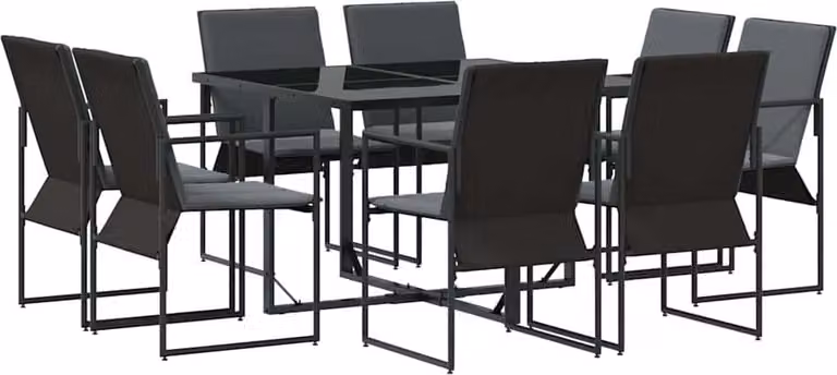 Set da Pranzo per Giardino 9 pcs Nero Acciaio