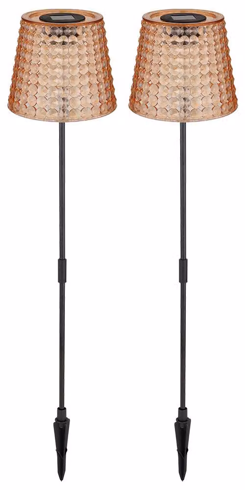Set di 2 luci solari a LED, da inserire nel terreno, in plastica color ambra, altezza 60 cm