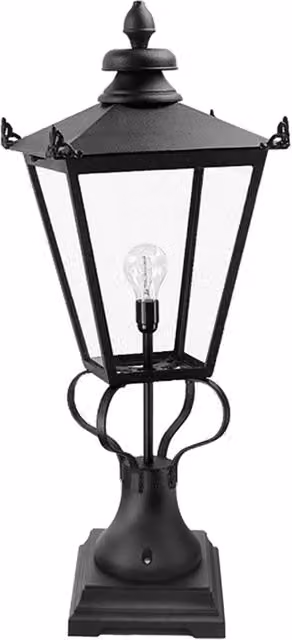 Lampione da esterno Wilmslow Elstead nero con base a piedistallo e vetro trasparente, attacco E27 60W, protezione IP23 – 1