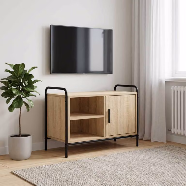 Mobile TV vidaXL in legno ingegnerizzato e metallo, colore marrone rovere sonoma, L: 133 cm, P: 33 cm, H: 50 cm