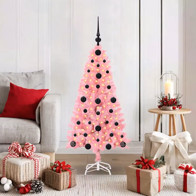 Albero di Natale moderno vidaXL rosa con luci LED bianco caldo in PVC, Altezza: 120 cm