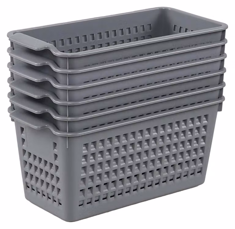 Set di 6 contenitori slim in plastica per scrivania - organizer da scrivania (grigio)