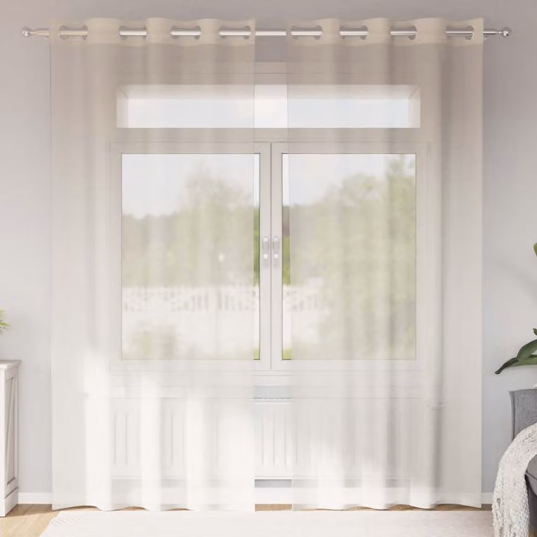 Set di 2 tende in voile semi-trasparenti vidaXL con occhielli, colore beige, L: 140 cm, H: 225 cm