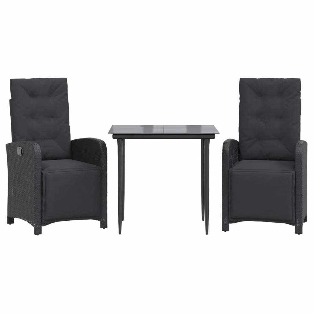 Set da Bistrò 3 pz con Cuscini Nero in Polyrattan