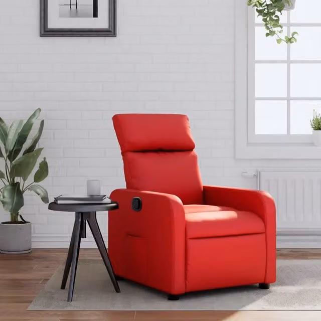 Poltrona reclinabile relax vidaXL in similpelle rossa con braccioli e struttura in legno e metallo – 1