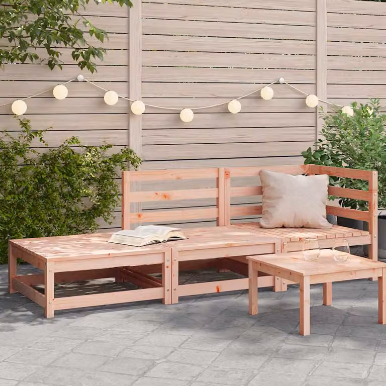 vidaXL Divano da Giardino a L con Poggiapiedi in Legno Massello Douglas, Marrone
