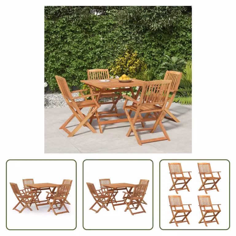 The Living Store Set da pranzo da giardino 5 pz. Set da pranzo da giardino in legno massiccio di acacia