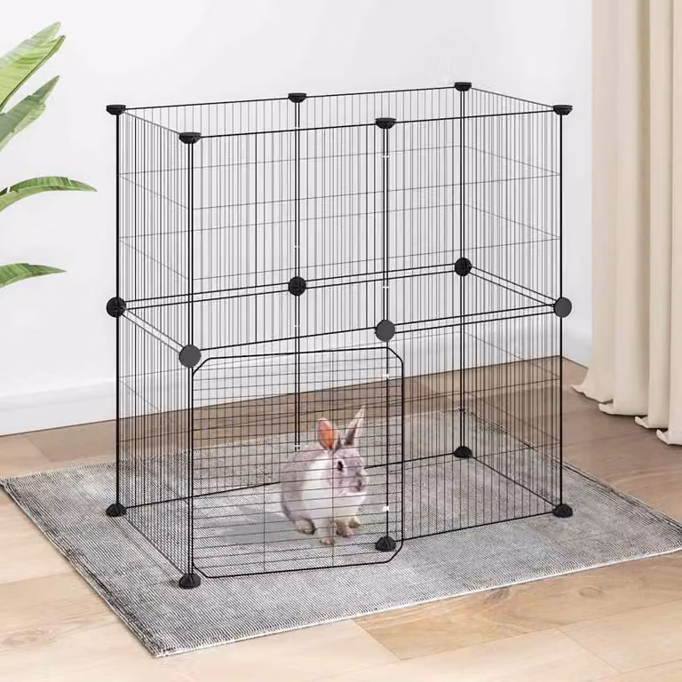 Gabbia per animali vidaXL in acciaio con 12 pannelli e porta, colore nero, L 70 cm x P 35 cm x H 70 cm