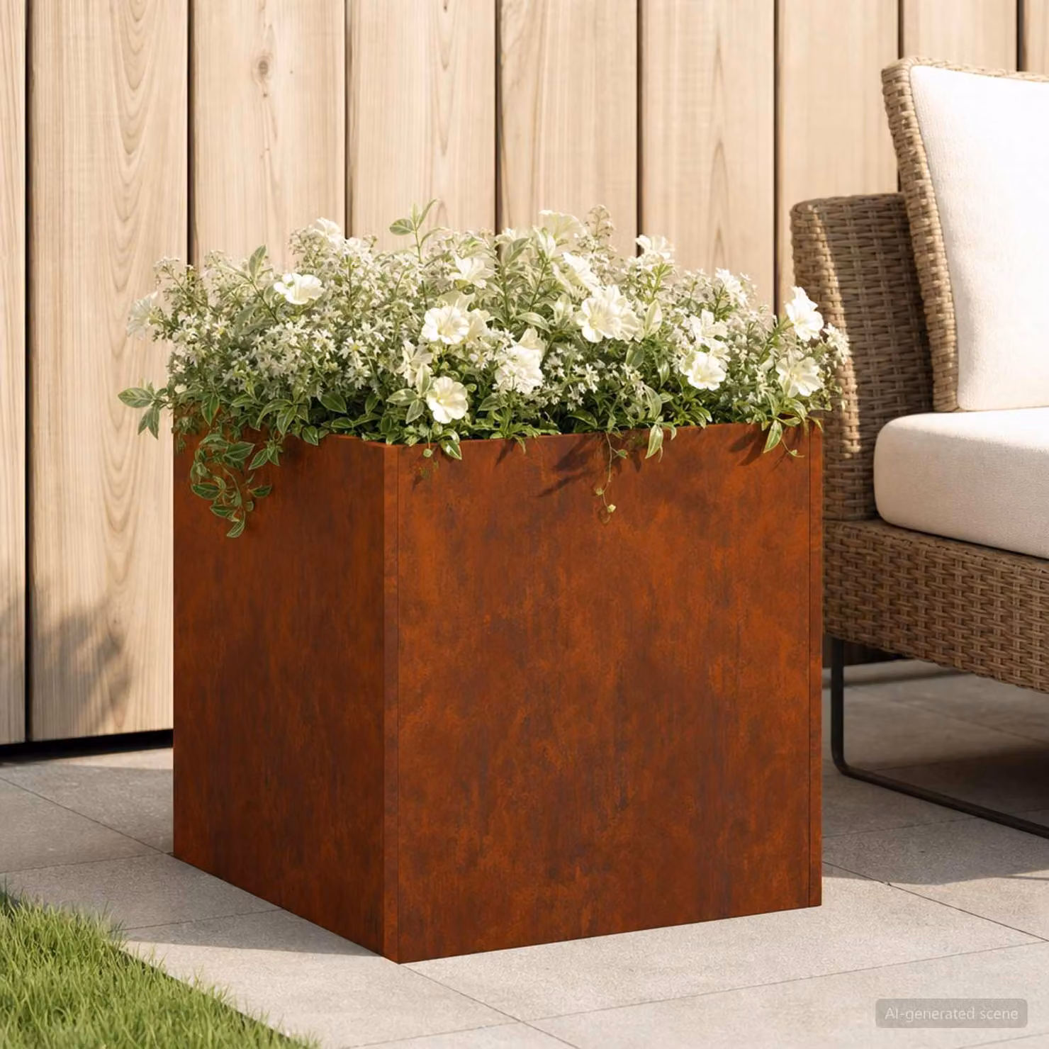 Vaso da giardino vidaXL in acciaio Corten color marrone L/P/H: 45 x 45 x 45 cm