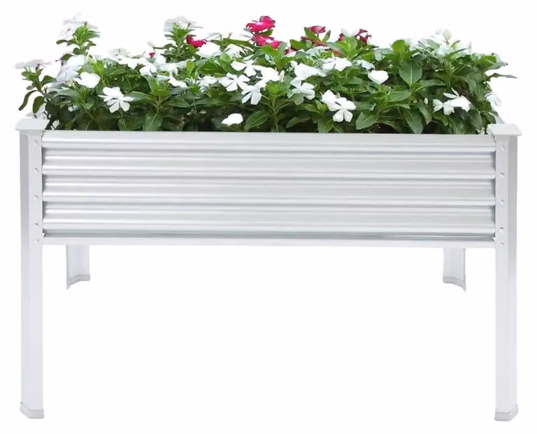 Aiuola rialzata, realizzata in metallo, dimensioni 120x60x80 cm, capacità di carico 60-80 kg, richiede montaggio, forma rettangolare
