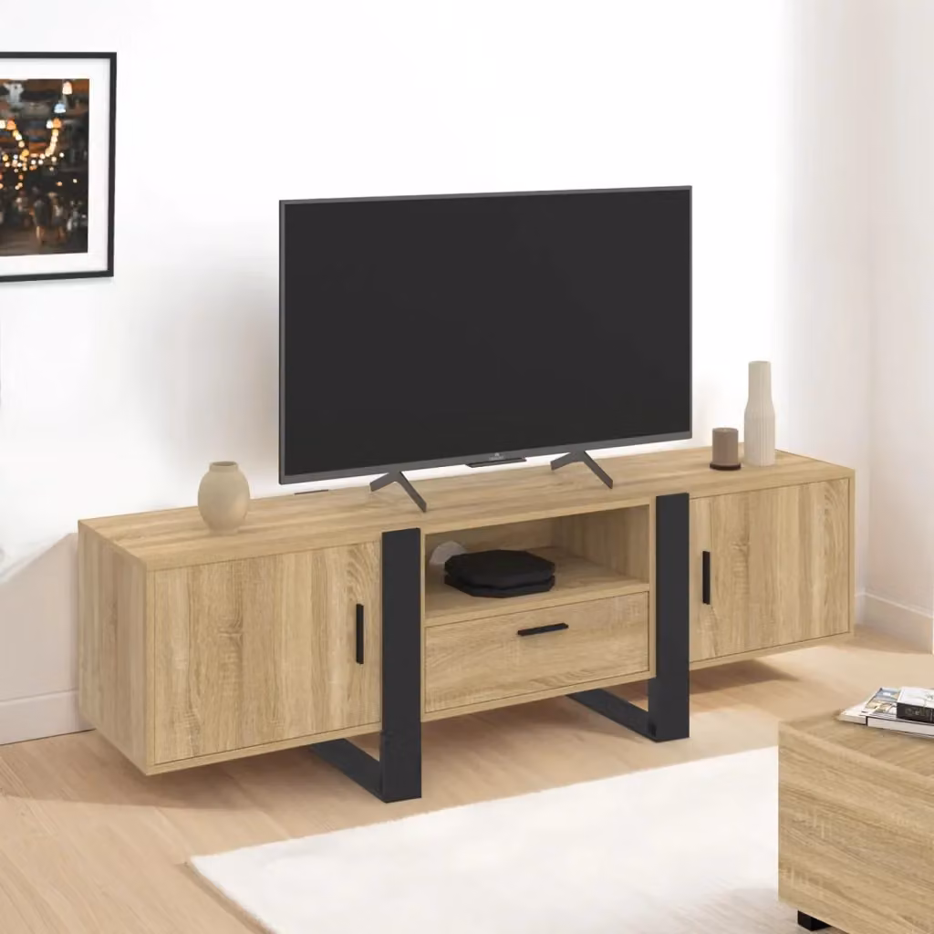 Mobile TV IDMarket PHOENIX moderno con armadi in legno e nero L: 160 cm, P: 40 cm, H: 50 cm – 2