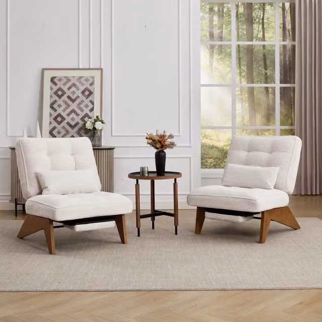 Poltrona reclinabile REDOM in velluto a coste beige L: 127 cm, P: 73 cm, H: 90 cm