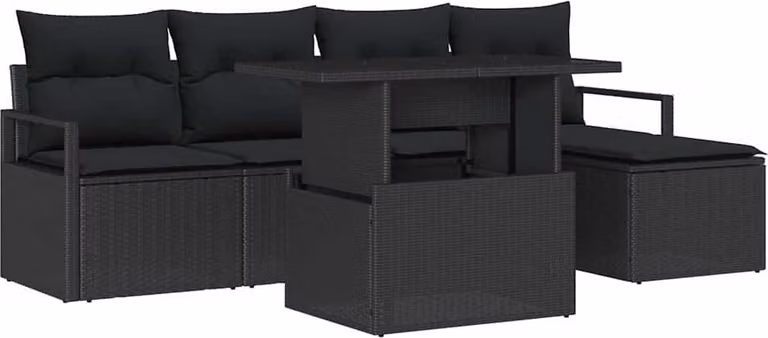 Set Divano da Giardino con archiviazione 6 pcs Nero Poly Rattan