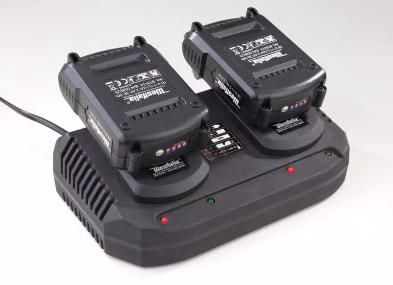 Kit batteria 2 x 18V 2Ah Li-Ion + Caricabatteria Doppio Rapido per serie Utensili 18V