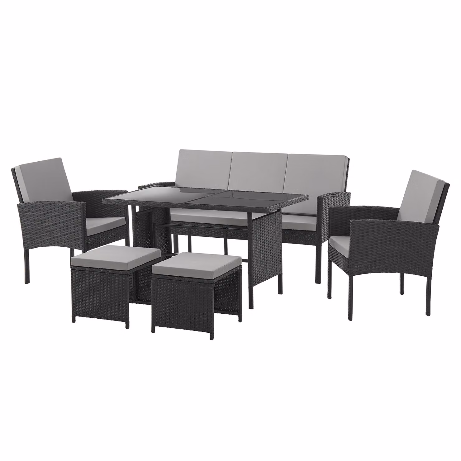 SVITA DENVER set di mobili da giardino in polyrattan gruppo da pranzo tavolo da pranzo lounge nero