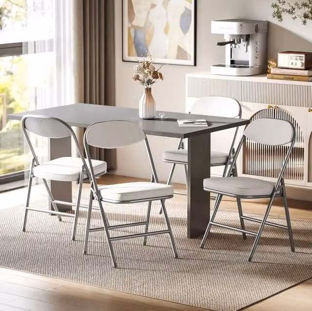 Set di 4 sedie pieghevoli 45 x 48,5 x 82 cm poliestere bianco crema, senza montaggio