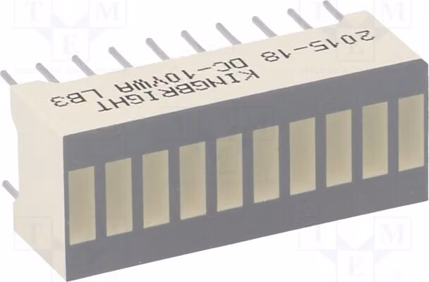 1x Display: Barre LED gialle, intensità luminosa 2,2÷5,6 mcd, dimensioni 25,4x10,16 mm, modello DC-10YWA. Altri display a LED