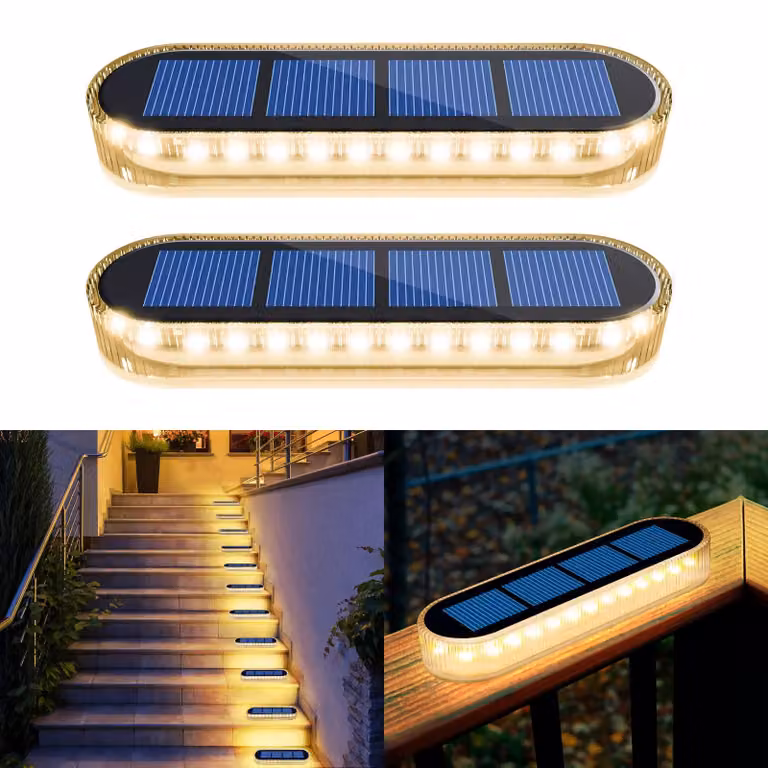 Confezione da 2 lampade solari a LED, luce bianco caldo, grado di protezione IP68, con accensione automatica