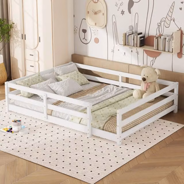 Letto Montessori a pavimento MODFU in pino massello bianco L/P: 140 x 200 cm