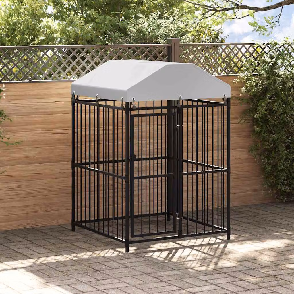 Canile da esterno vidaXL con tetto rimovibile e protezione dalle intemperie, colore nero, L 120 cm x P 120 cm x H 150 cm