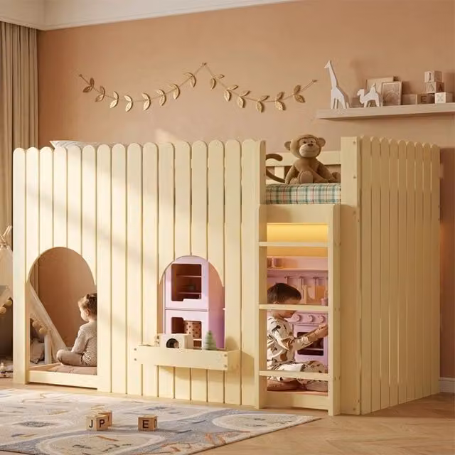 letto a castello legno massello e mdf naturale 90x200 cm