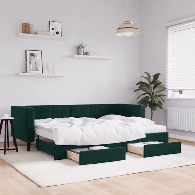 Divano Letto Estraibile Cassetti Verde Scuro 80x200cm Velluto 3196758