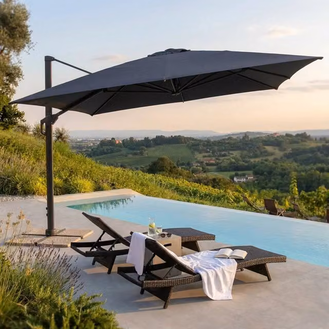 Ombrellone da Giardino a Braccio Decentrato HIERON in Alluminio e Poliestere Grigio, H: 273 cm, L: 400 cm