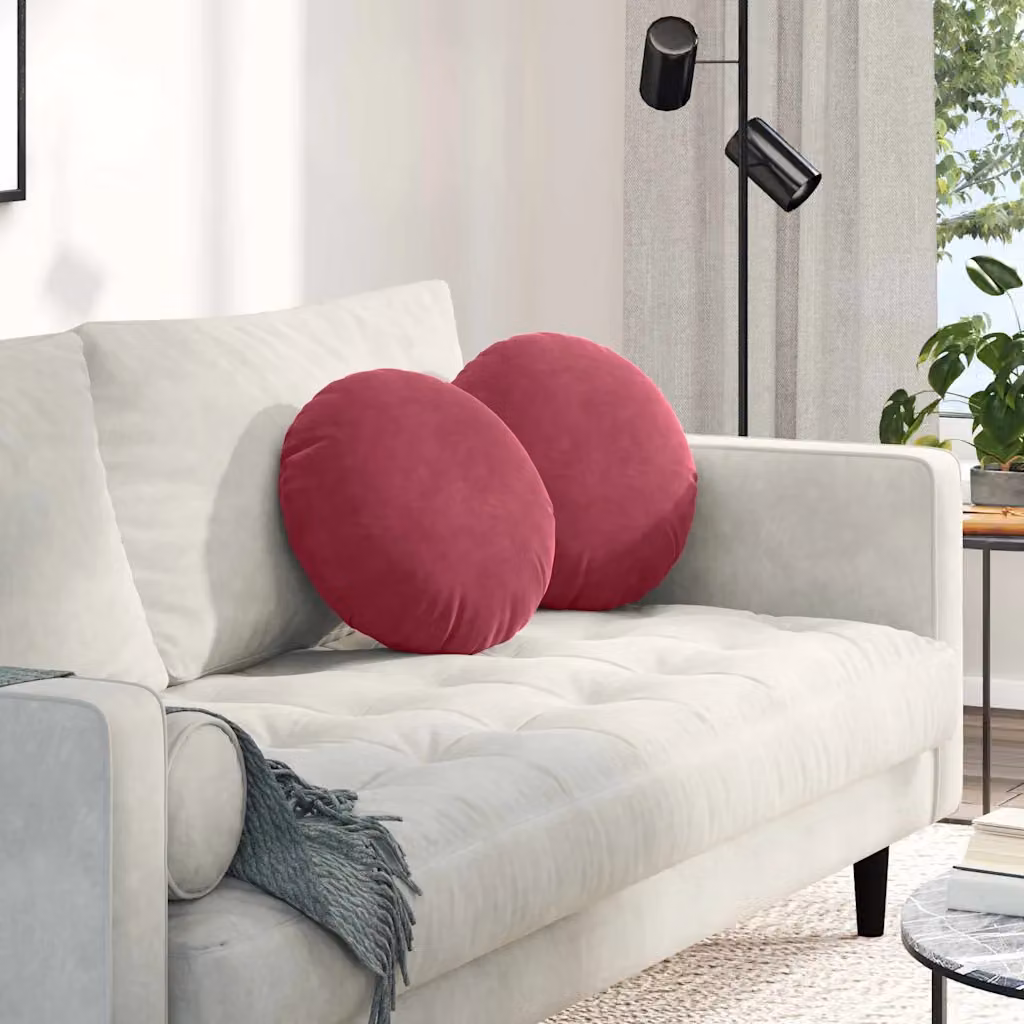 Set di 2 cuscini per seduta rotondi vidaXL in velluto rosso, Ø 40 x 13 cm