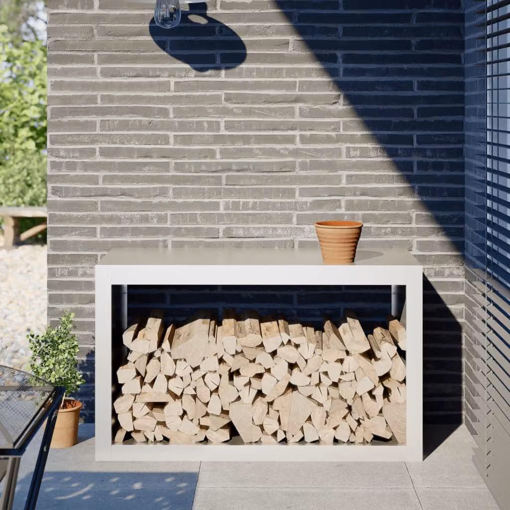Rastrelliera per legna da ardere vidaXL in acciaio, colore bianco, L 100 cm x P 40 cm x H 60 cm