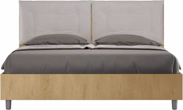 BS COM Letto matrimoniale contenitore 160x190 quercia cuscini similpelle tortora
