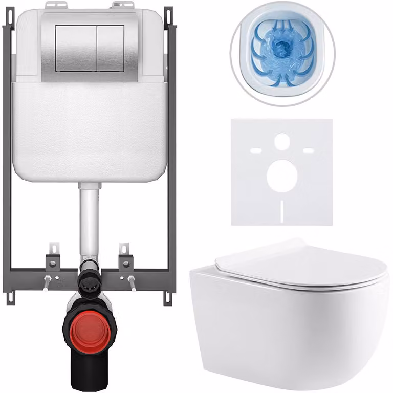 CERANO - Set WC da incasso Felci - bianco lucido - pulsante Prime/Maxio, argento - da incasso - 53x37 cm