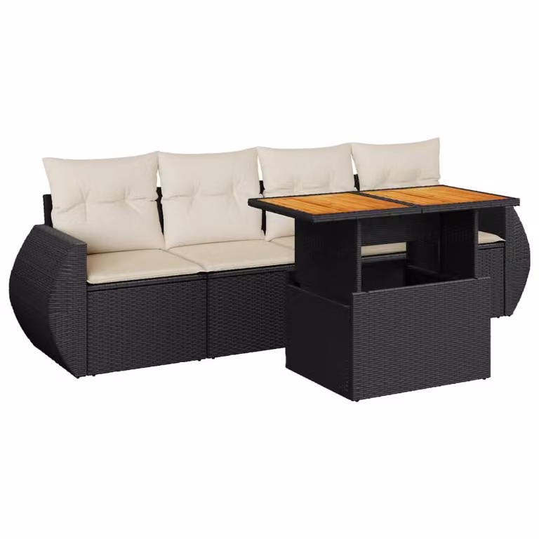 Set Divani da Giardino 5 pz con Cuscini in Polyrattan Nero
