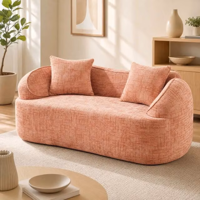 Divano curvo a 2 posti Mivray rosa con imbottitura mista e cuscini inclusi per soggiorno, camera da letto o ufficio