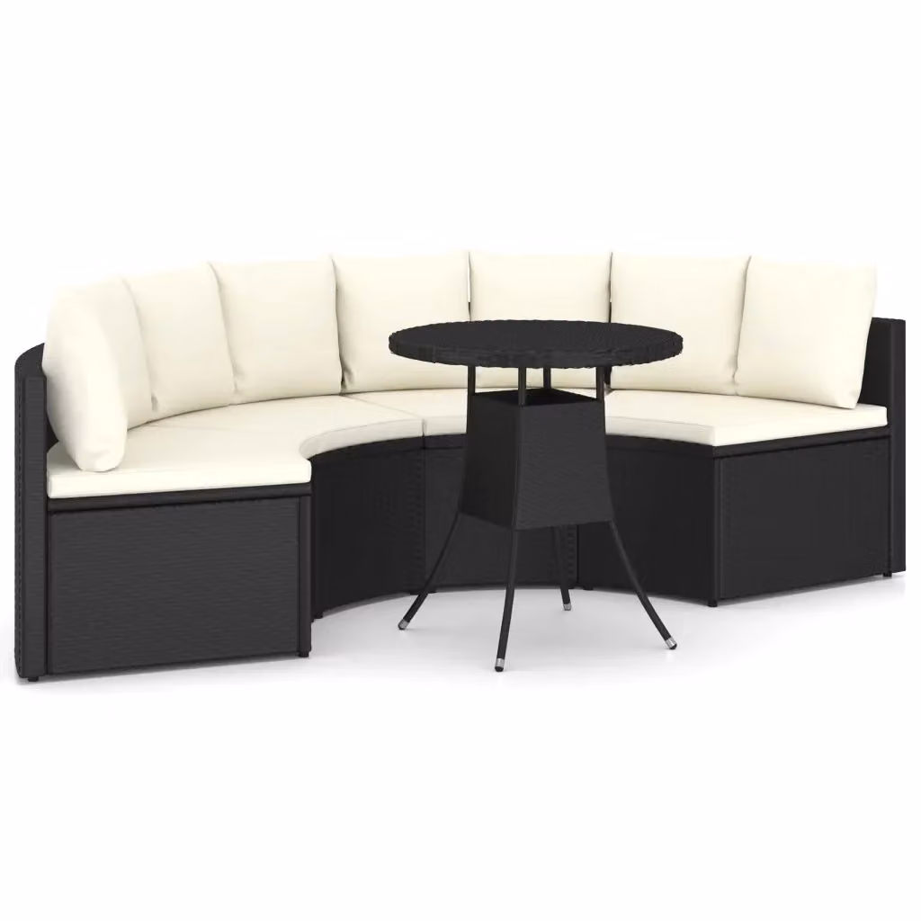 vidaXL Set Divani da Giardino 5 Pezzi a Forma di U con Cuscini e Tavolino da Caffè in Polyrattan e Metallo Nero e Bianco – 2